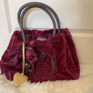Juicy Couture Daydreamer Burgundy Velour Fairytale Bag Purse Vintage Bow Charm